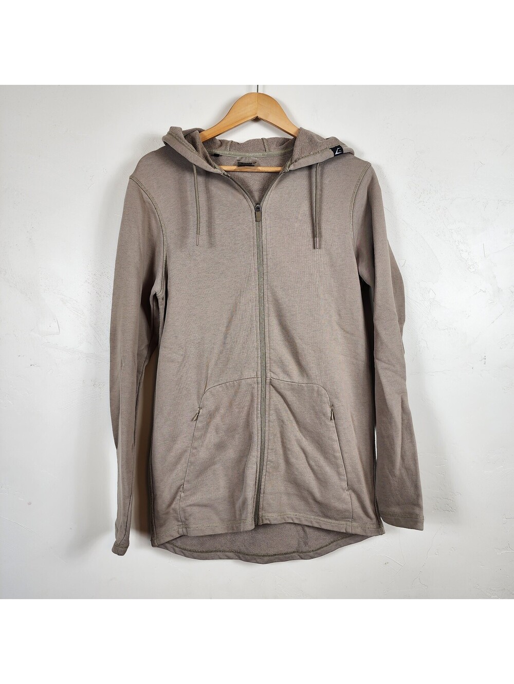 Gymshark Mens Full Zip Hoodie Taupe Beige Lightweight Sweatshirt Medium M